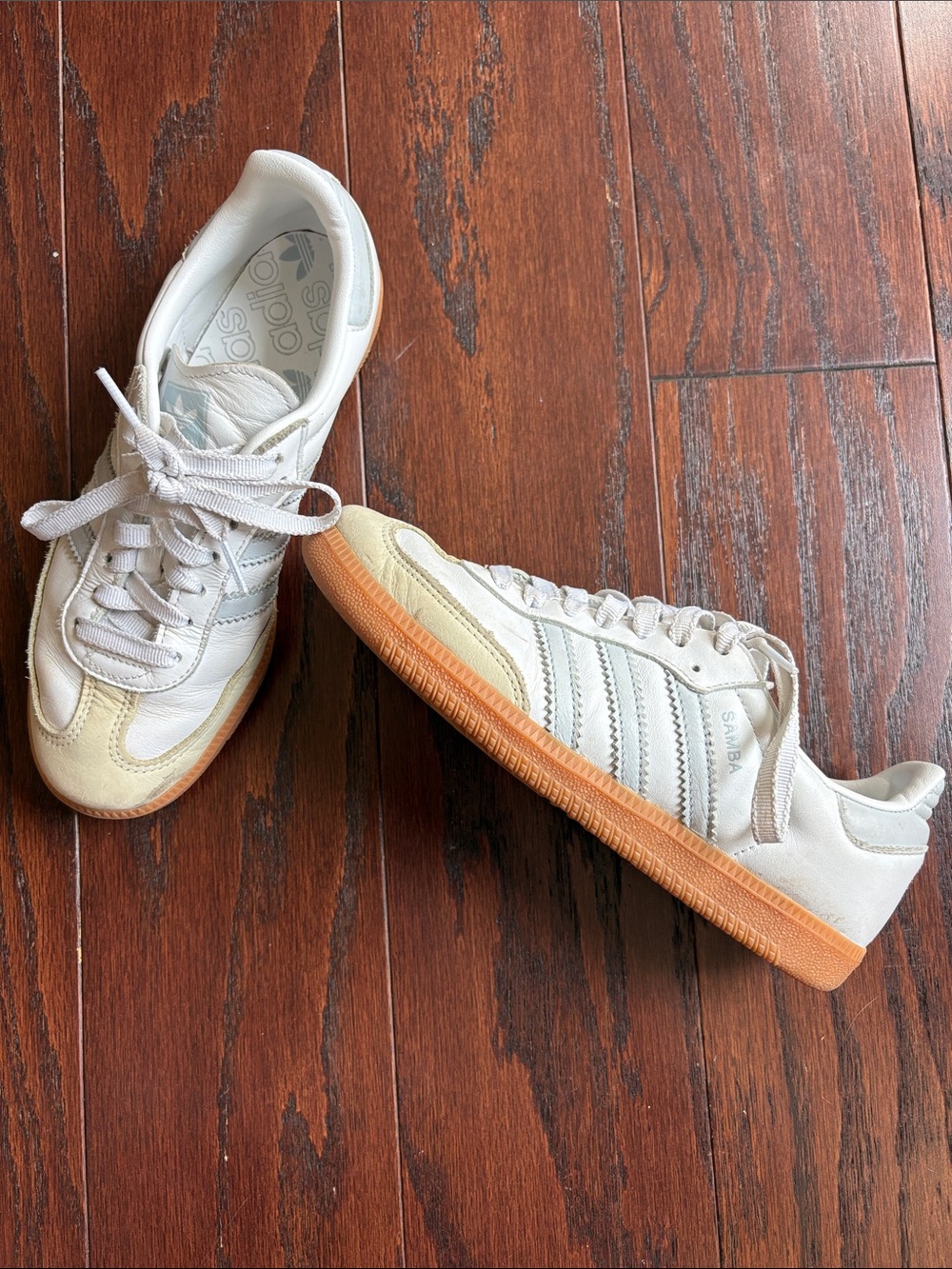 adidas White Leather & Gum Sole Low-Top Sneakers